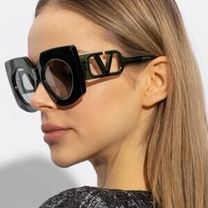 New! Valentino V SOUL VLS 127C, Dark Green Statement Glasses, Authentic